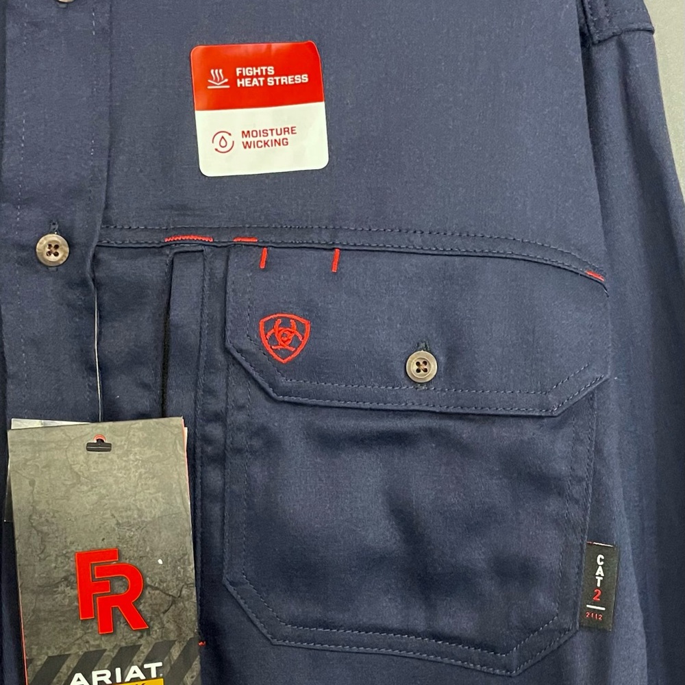 Ariat FR‎ Solid Vent Work Shirt Long Sleeve Navy Blue Cat 2 NWT - Picture 5 of 14